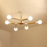 Modern Wooden Molecular Chandelier - 3/6/9 Lights, Black/White, Bare Bulb Design